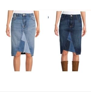 Time and Tru 100% Cotton Denim Patchwork Knee-Length Skirt - Blue Sz.16